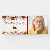 ワインレッドクリーム水彩フラワー60歳の誕生日 横断幕 (横)
