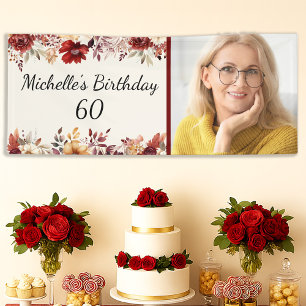 ワインレッドクリーム水彩フラワー60歳の誕生日 横断幕