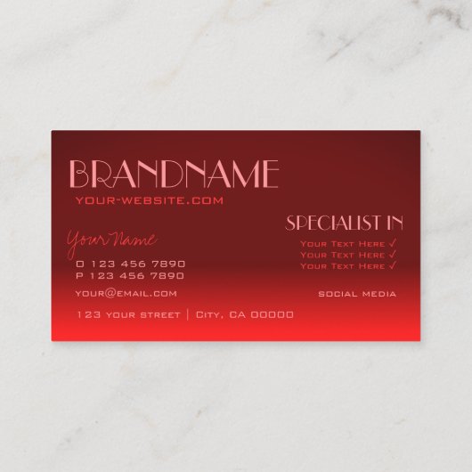 ワインレッドグラディエントシック鏡フォントクラシックモダン 名刺 (裏面)