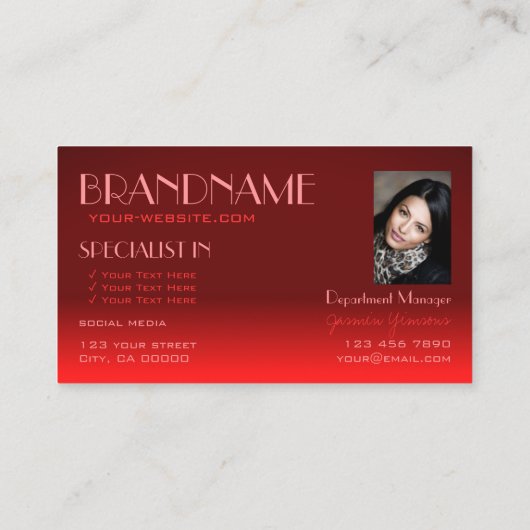 ワインレッドグラディエント鏡フォントクラシックフォトモダン 名刺 (裏面)