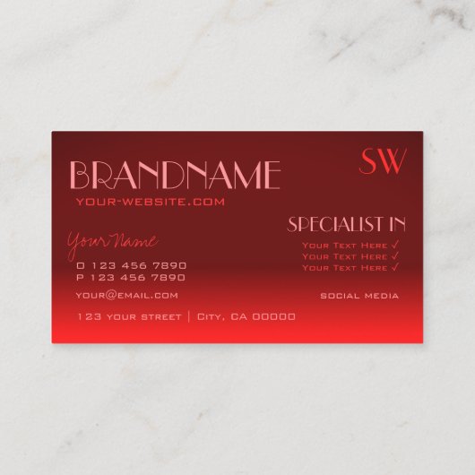 ワインレッドグラディエント鏡フォントクラシックモノグラム 名刺 (裏面)