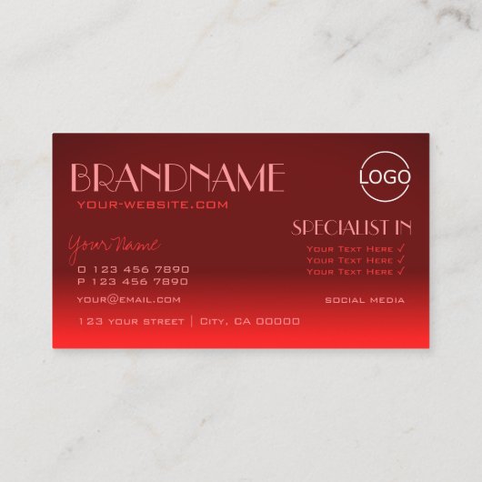 ワインレッドグラディエント鏡フォントクラシックロゴエレガント 名刺 (裏面)