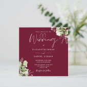 ワインレッドグリーン花モノグラムスクエア結婚式 招待状 (スタンド正面)