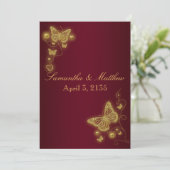 ワインレッドゴールドの結婚式蝶テーマ 招待状 (スタンド正面)