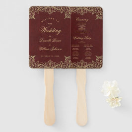 ワインレッドゴールドエレガントヴィンテージ結婚式プログラム ハンドファン