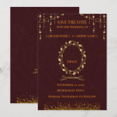 ワインレッドゴールド セーブ・ザ・デート カード (正面/裏面)