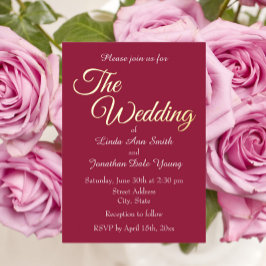 ワインレッドシンプルスタイル結婚ズ 箔招待状