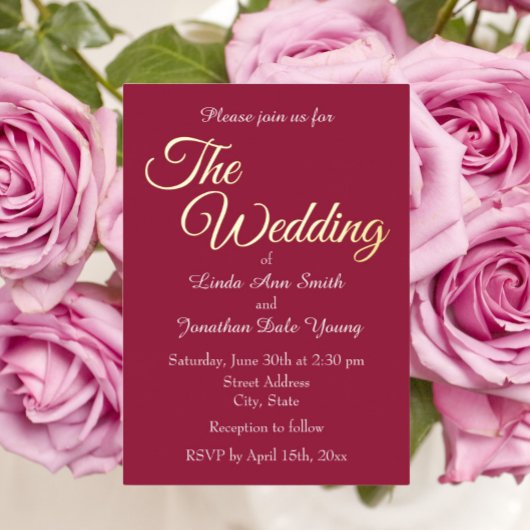 ワインレッドシンプルスタイル結婚ズ 箔招待状