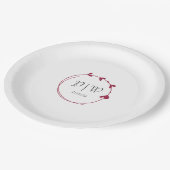 ワインレッドシンプルハートリースモノグラム結婚ズ ペーパープレート (アングル)