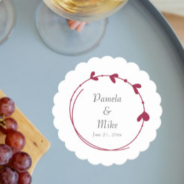 ワインレッドシンプルハートリース結婚ズ ペーパーコースター