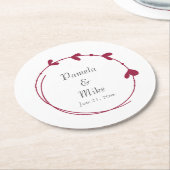 ワインレッドシンプルハートリース結婚ズ ペーパーコースター (アングル)