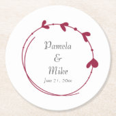 ワインレッドシンプルハートリース結婚ズ ペーパーコースター (正面)