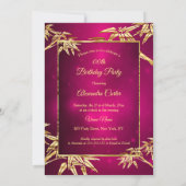 ワインレッドピンクゴールデンバンブー誕生日パーティー 招待状 (裏面)