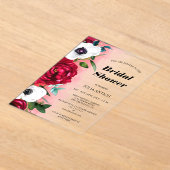 ワインレッドフローラブライダルシャワー アクリル招待状 (レイダウン)