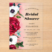 ワインレッドフローラブライダルシャワー アクリル招待状 (正面)