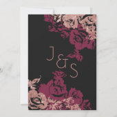 ワインレッドブラックバラ金ゴールドグリッター結婚フローラ 招待状 (裏面)