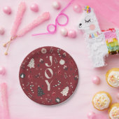ワインレッド北欧ジョイクリスマスツリーキャンディケーンベル ペーパープレート (パーティー)