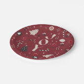 ワインレッド北欧ジョイクリスマスツリーキャンディケーンベル ペーパープレート (アングル)