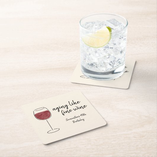 ワインレッド素晴らしワイングラス誕生日のように熟成 スクエアペーパーコースター (インサイチュ)
