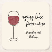 ワインレッド素晴らしワイングラス誕生日のように熟成 スクエアペーパーコースター (正面)