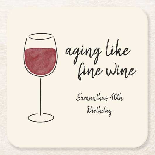ワインレッド素晴らしワイングラス誕生日のように熟成 スクエアペーパーコースター (正面)