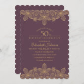 ワインレッド50thバースデーパーティーゴールデンレユニークース 招待状 (正面/裏面)