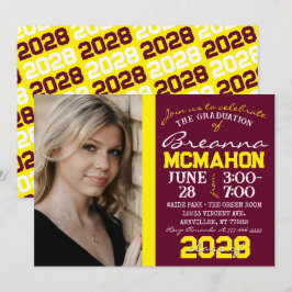 ワインレッド＆イエローの卒業写真招待状 招待状
