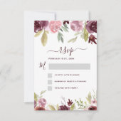 ワインレッド エレガント モダン 花 水彩 返信カード 招待状 (正面)