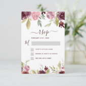 ワインレッド エレガント モダン 花 水彩 返信カード 招待状 (スタンド正面)