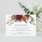 ワインレッド オレンジ アイボリー フラワーの結婚式の披露宴 エンクロージャーカード (スタンド正面)