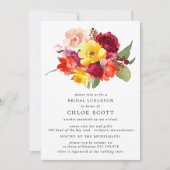 ワインレッド オレンジ イエロー ピンク 花 モチーフ ウェディング ランチョン 招待状 (正面)