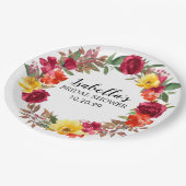 ワインレッド オレンジ イエロー フラワーブライダルシャワー ペーパープレート (アングル)