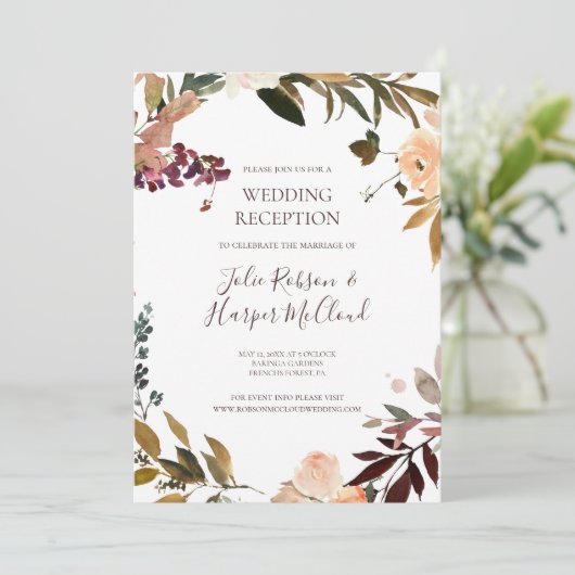 ワインレッド オレンジ 花の結婚式の披露宴 招待状 (スタンド正面)