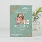 ワインレッド グラス グリッター 誕生日パーティー フォト 招待状 (スタンド正面)