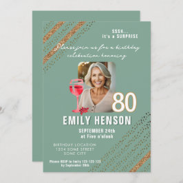 ワインレッド グラス グリッター 誕生日パーティー フォト 招待状