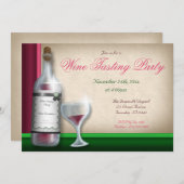 ワインレッド & グリーン - ワイン試飲招待状 招待状 (正面/裏面)