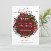 ワインレッド グリーン 花環 水彩画 ホリデーシーズン 招待状 (スタンド正面)