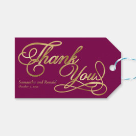 ワインレッド＆ゴールドの箔押しカリグラフィー結婚式 ギフトタグ