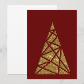 ワインレッド ゴールド グリッター クリスマス ツリー フラット ノート カード (正面/裏面)