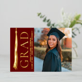 ワインレッド ゴールド タッセル 卒業パーティー オーダーメイド フォト 箔シーズンカード (立ち正面)