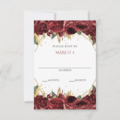 ワインレッド ゴールド フラワー キンセアニエラ 出欠カード (正面)