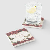 ワインレッド ゴールド フラワー バタフライ キンセアニエラ   ストーンコースター (横)