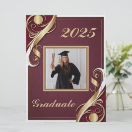 ワインレッド ゴールド ホワイト 卒業式 招待状