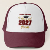 ワインレッド ゴールド 2027年卒業 高校 キャップ (正面)