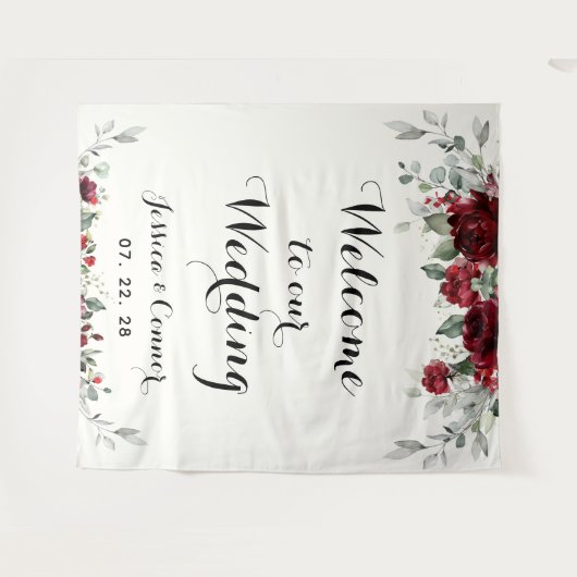 ワインレッド シルバー ユーカリ ウェルカムトゥアワウェディング タペストリー (正面(横))