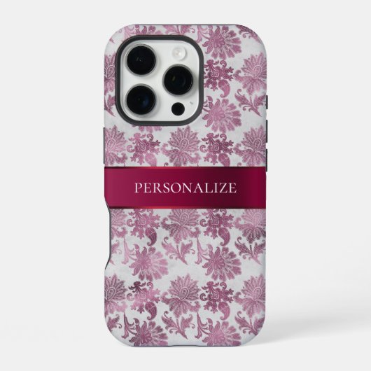 ワインレッド シルバー 花柄 iPhoneケース (裏面)