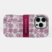 ワインレッド シルバー 花柄 iPhoneケース (裏面横)