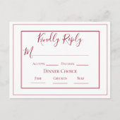 ワインレッド シンプル モダン ウェディング 出席確認 ポストカード (正面)