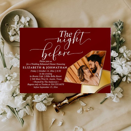 ワインレッド シンプル 前夜の彩排後のディナー招待状 招待状