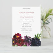 ワインレッド スミレ ネイビー 花柄 招待状 (スタンド正面)